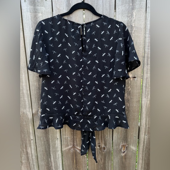 Dragonfly print short sleeve blouse by Lily White size Large - Picture 2 of 6